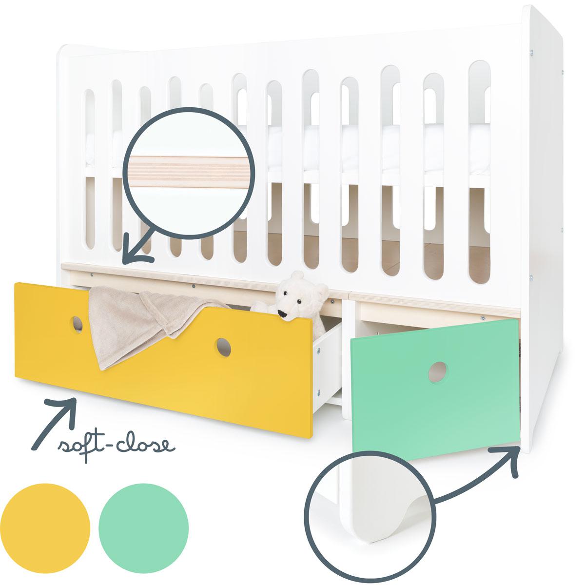 Lit bébé évolutif 70x140cm COLORFLEX nectar yellow-sea foam