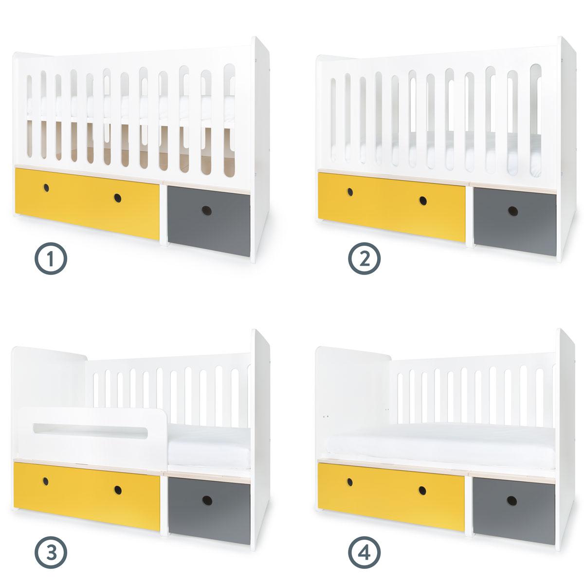 Lit bébé évolutif 70x140cm COLORFLEX nectar yellow-space grey