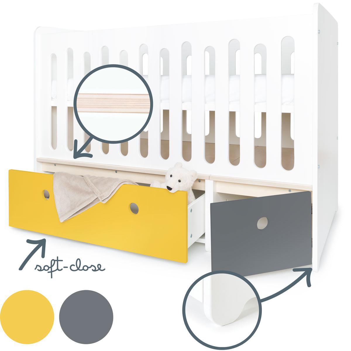 Lit bébé évolutif 70x140cm COLORFLEX nectar yellow-space grey