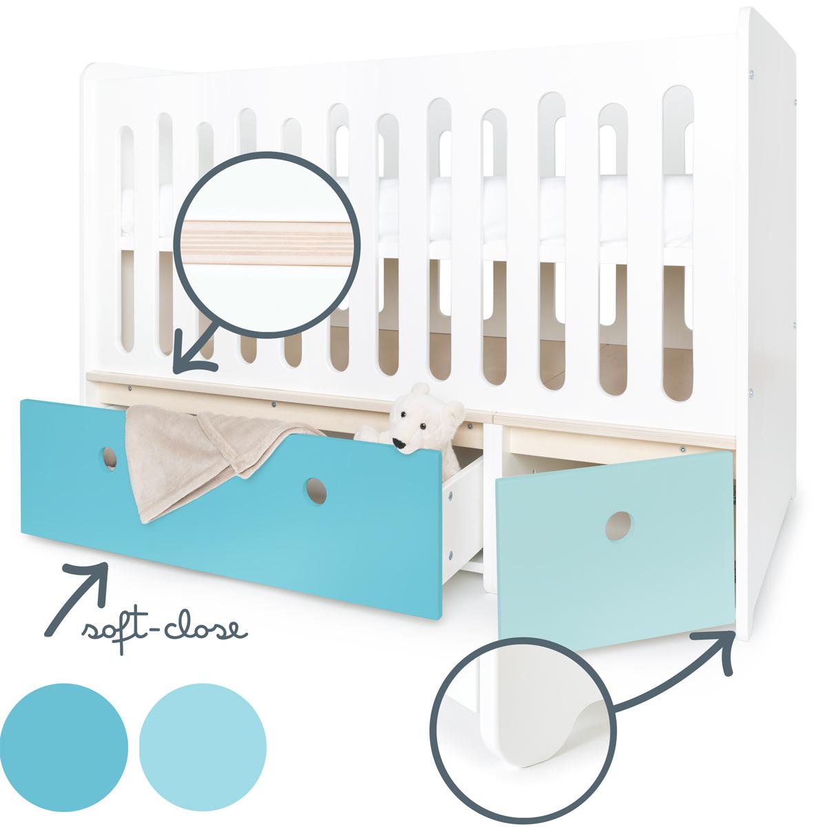 Lit bébé évolutif 70x140cm COLORFLEX paradise blue-sky blue 