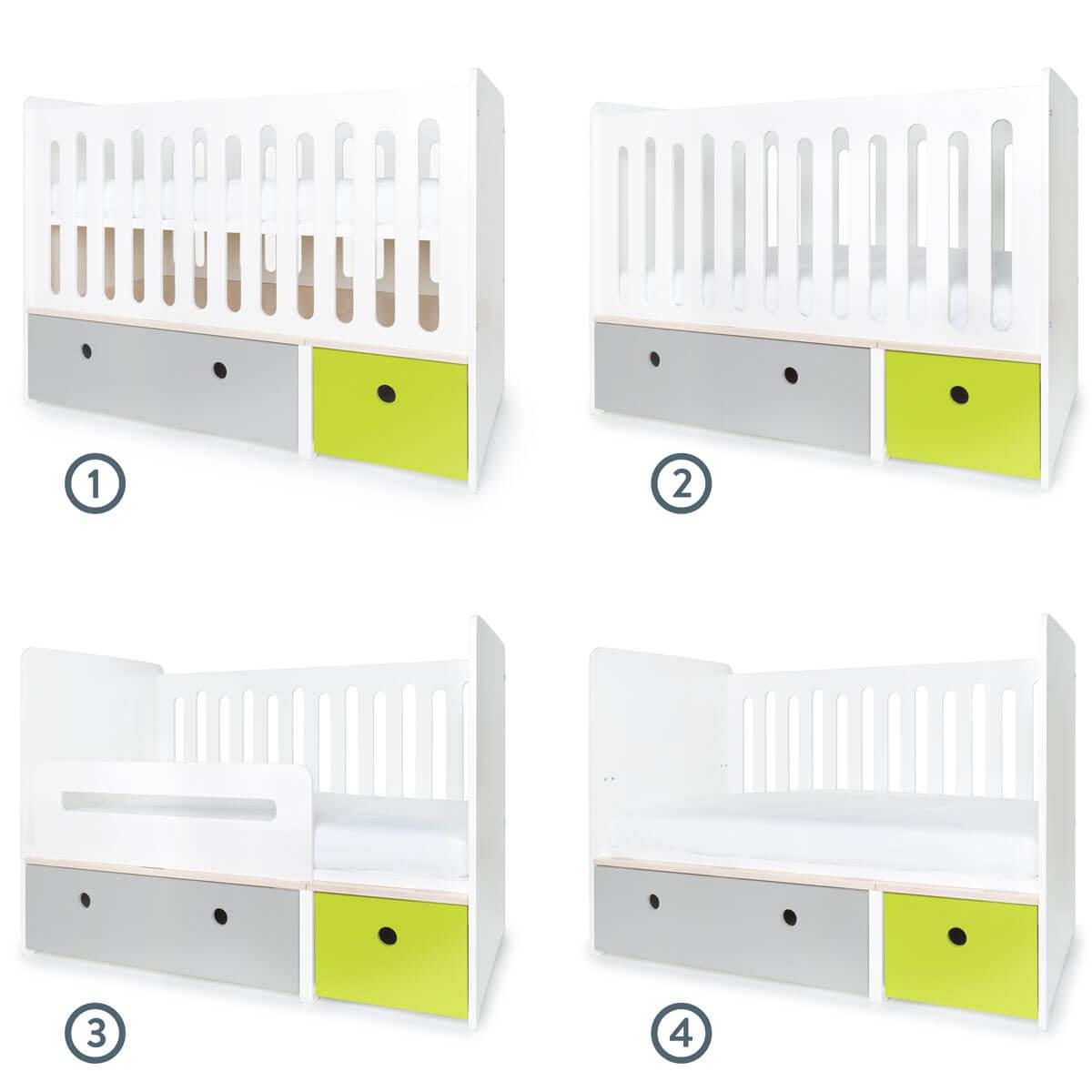 Lit bébé évolutif 70x140cm COLORFLEX pearl grey-lime
