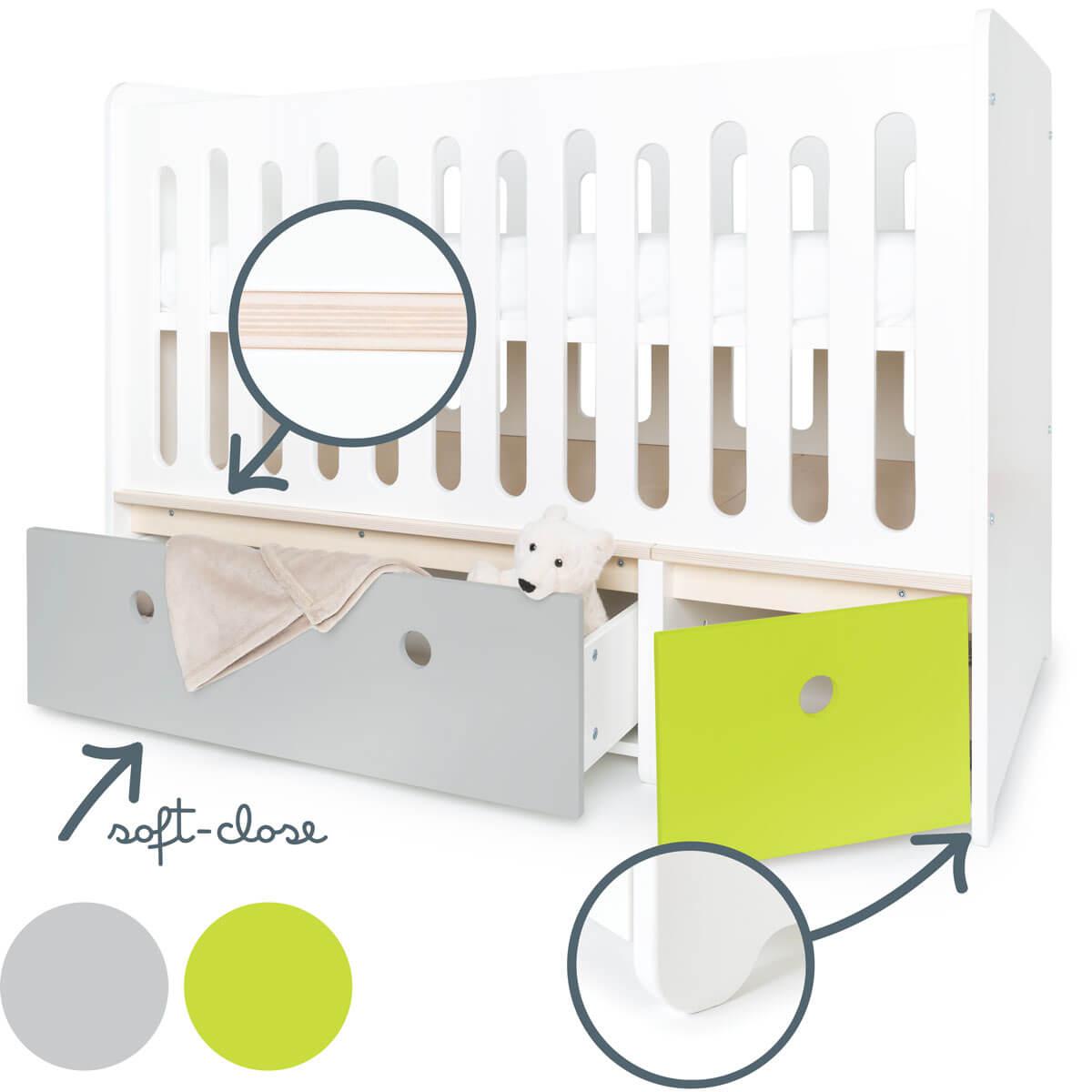 Lit bébé évolutif 70x140cm COLORFLEX pearl grey-lime