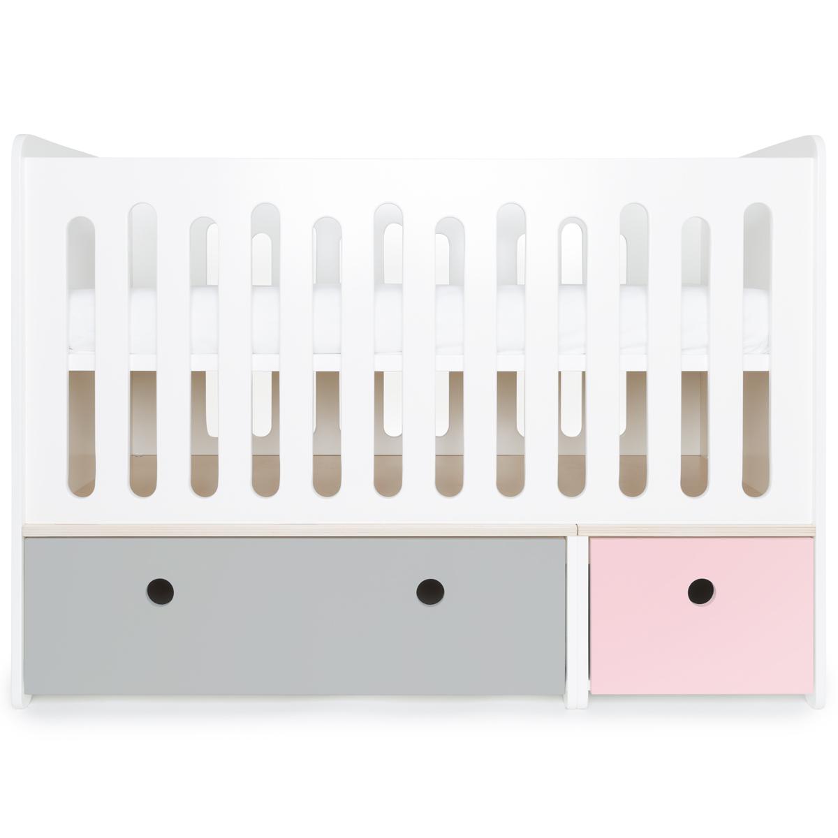 Lit bébé évolutif 70x140cm COLORFLEX pearl grey-sweet pink