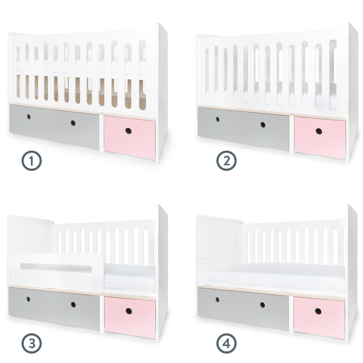 Lit bébé évolutif 70x140cm COLORFLEX pearl grey-sweet pink