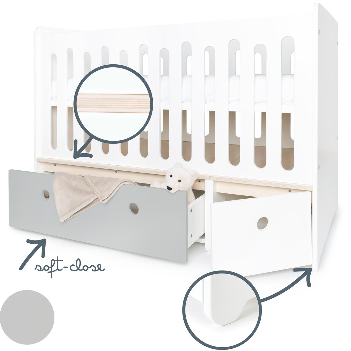 Lit bébé évolutif 70x140cm COLORFLEX pearl grey-white