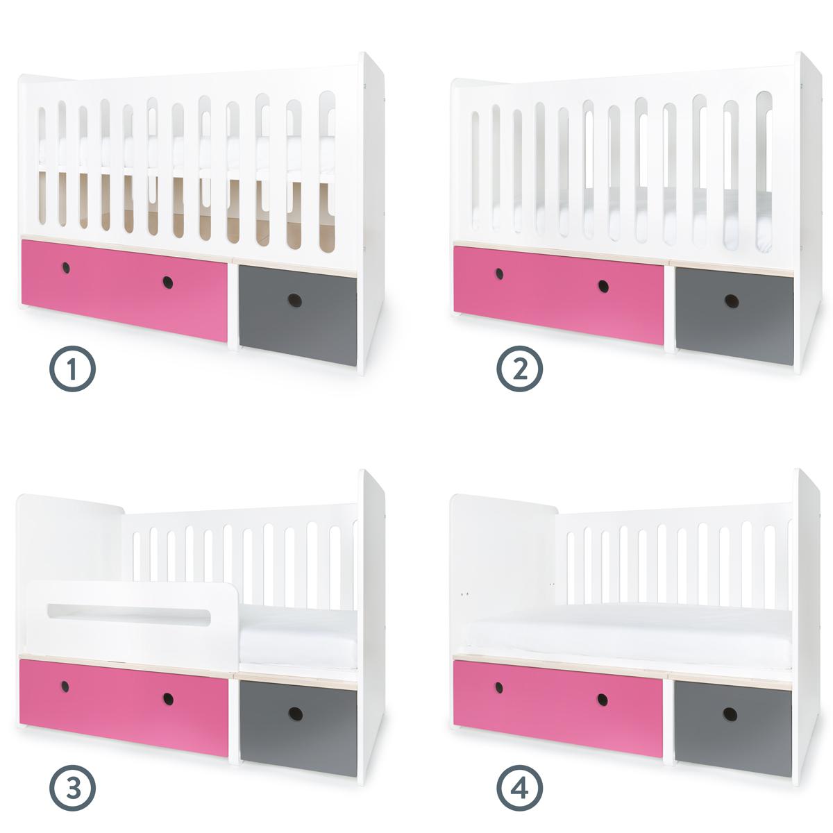 Lit bébé évolutif 70x140cm COLORFLEX pink-space grey