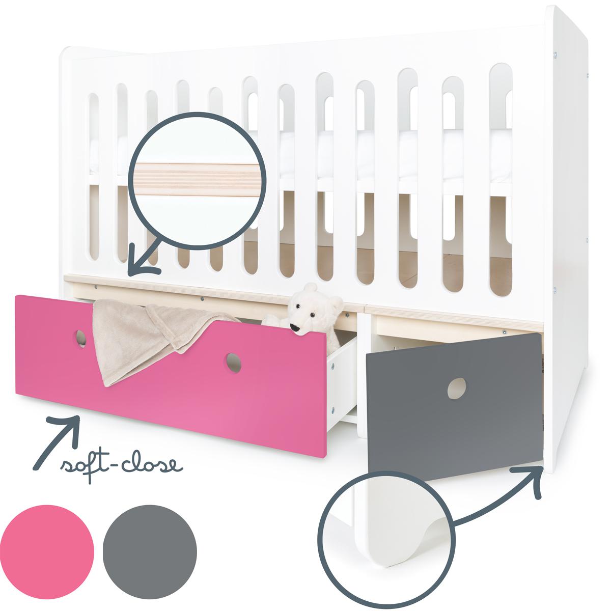 Lit bébé évolutif 70x140cm COLORFLEX pink-space grey