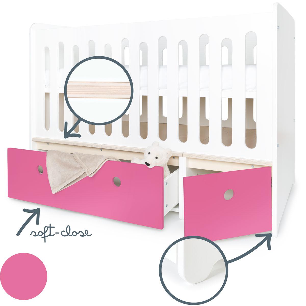 Lit bébé évolutif 70x140cm COLORFLEX pink