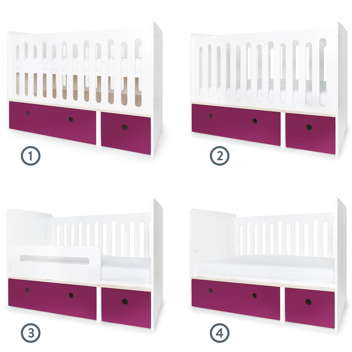 Lit bébé évolutif 70x140cm COLORFLEX plum 