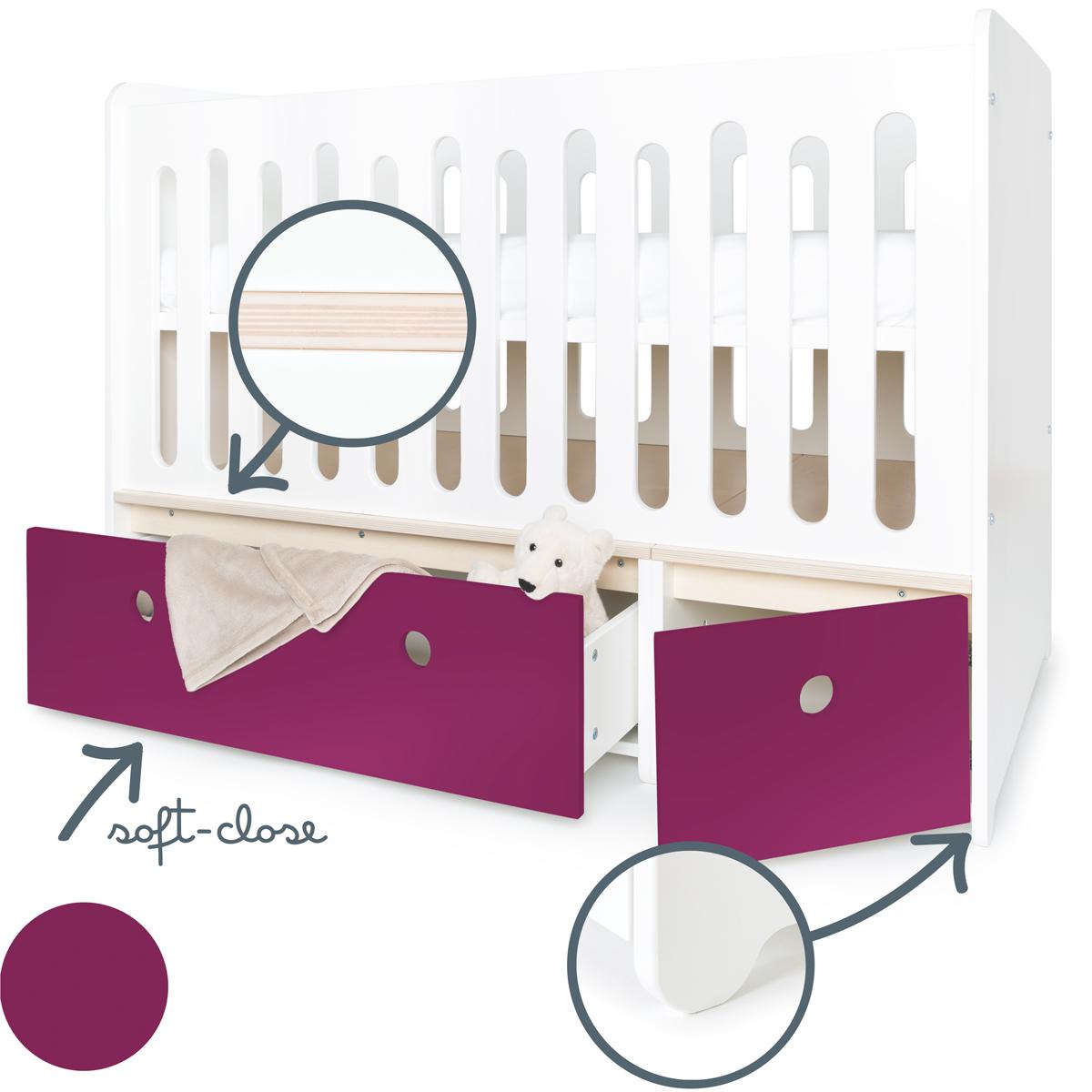Lit bébé évolutif 70x140cm COLORFLEX plum 