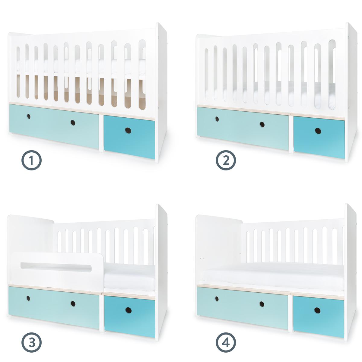 Lit bébé évolutif 70x140cm COLORFLEX sky blue-paradise blue