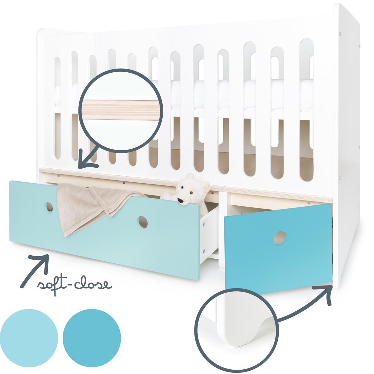 Lit bébé évolutif 70x140cm COLORFLEX sky blue-paradise blue