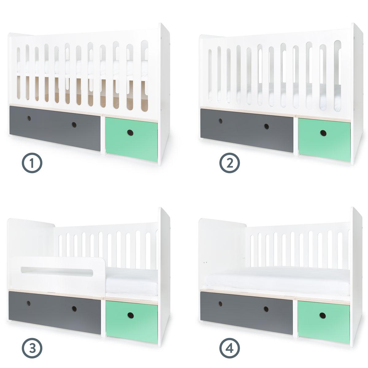 Lit bébé évolutif 70x140cm COLORFLEX space grey-sea foam