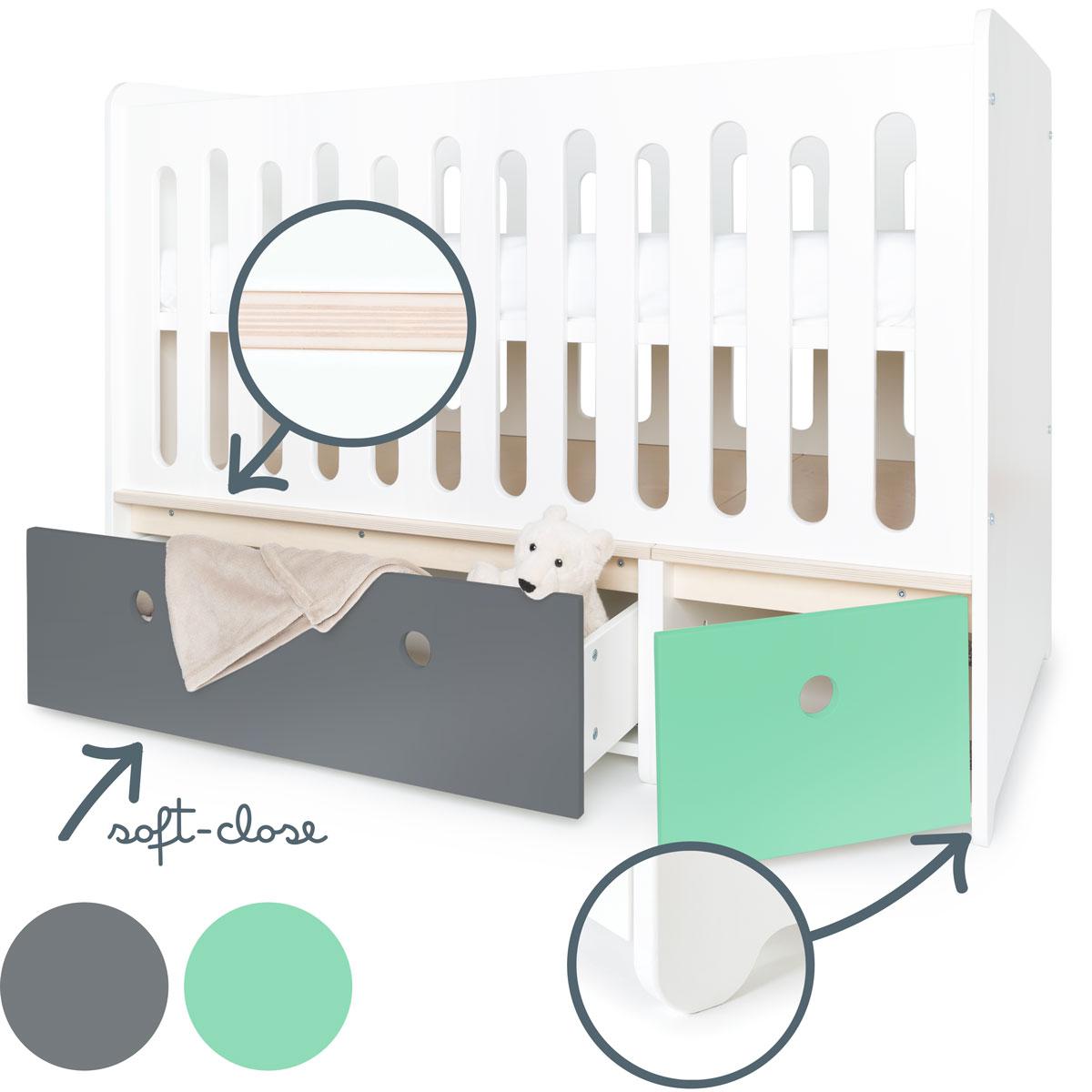 Lit bébé évolutif 70x140cm COLORFLEX space grey-sea foam