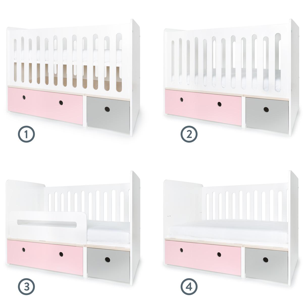 Lit bébé évolutif 70x140cm COLORFLEX sweet pink-pearl grey