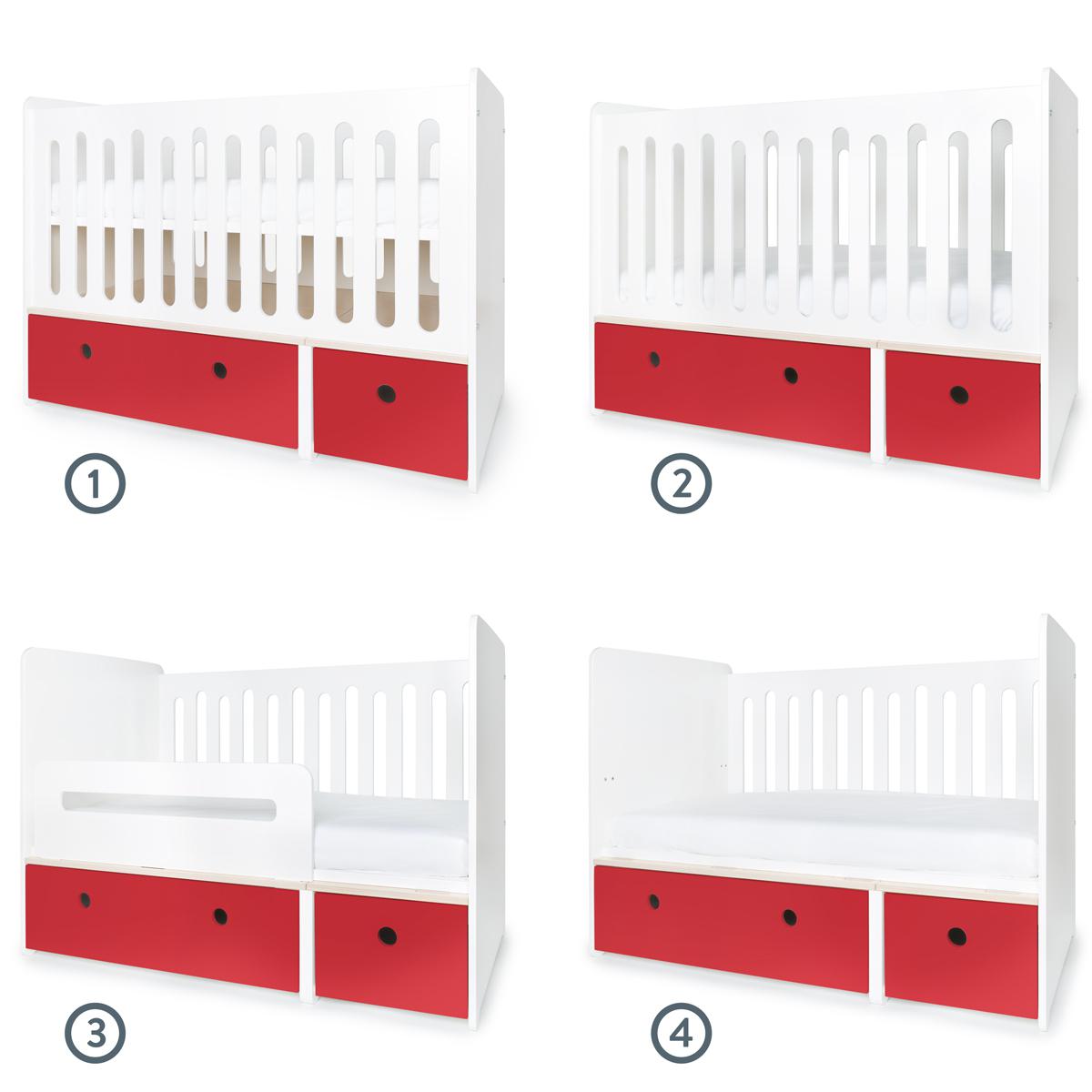Lit bébé évolutif 70x140cm COLORFLEX true red
