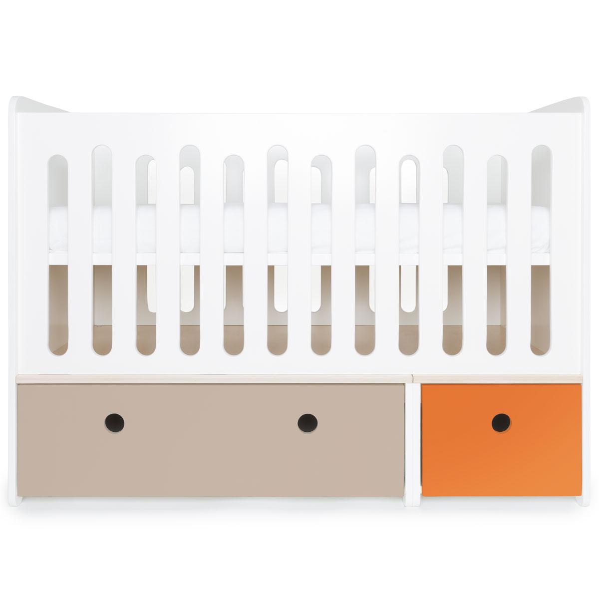 Lit bébé évolutif 70x140cm COLORFLEX warm grey-pure orange