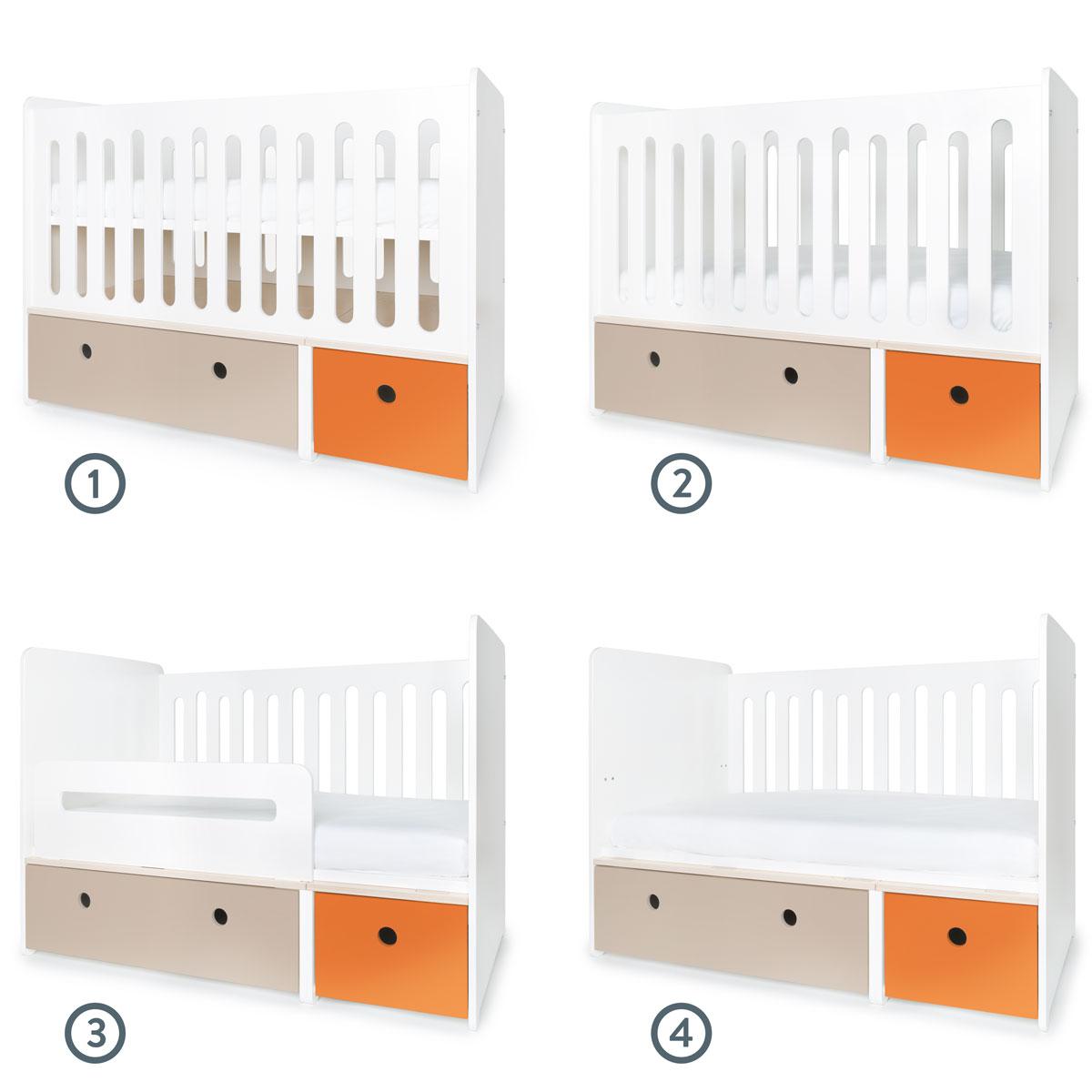 Lit bébé évolutif 70x140cm COLORFLEX warm grey-pure orange