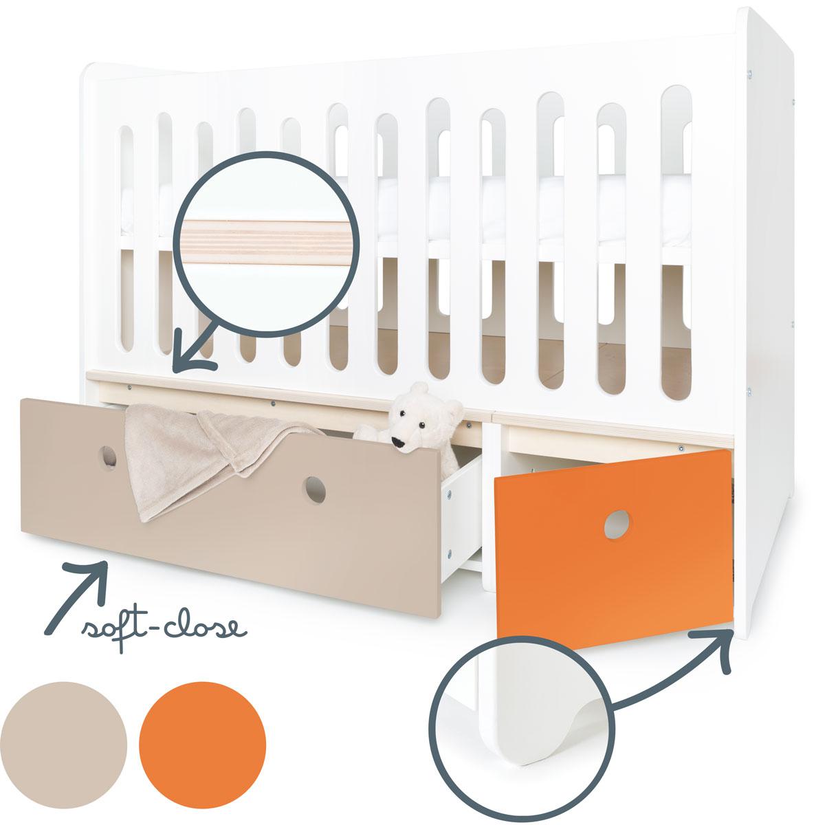 Lit bébé évolutif 70x140cm COLORFLEX warm grey-pure orange