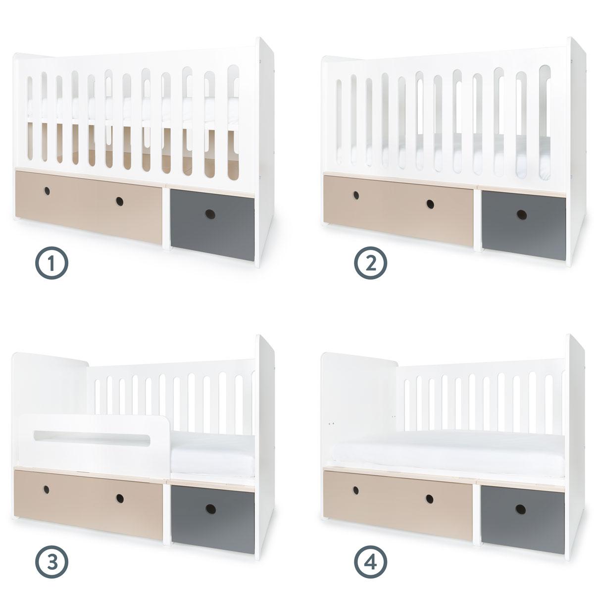 Lit bébé évolutif 70x140cm COLORFLEX warm grey-space grey