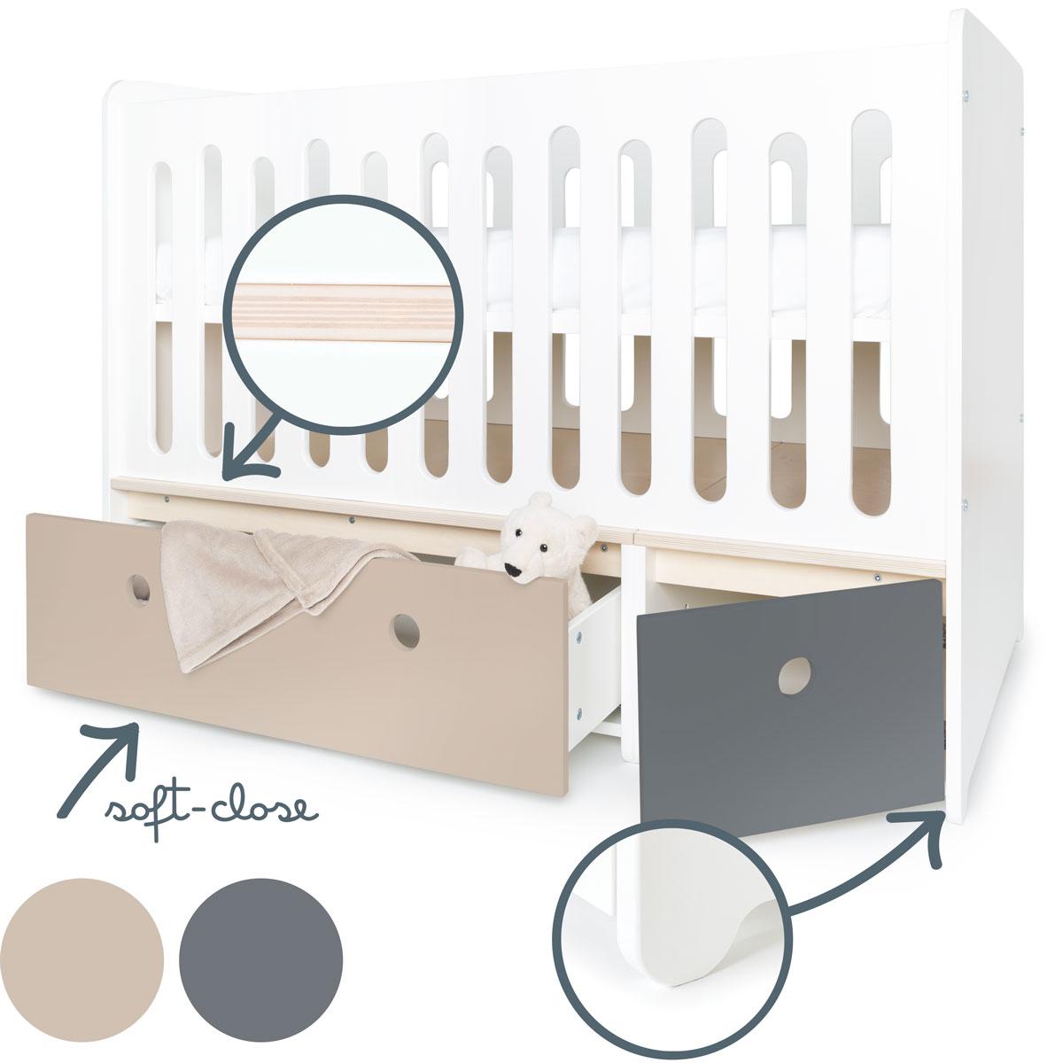 Lit bébé évolutif 70x140cm COLORFLEX warm grey-space grey