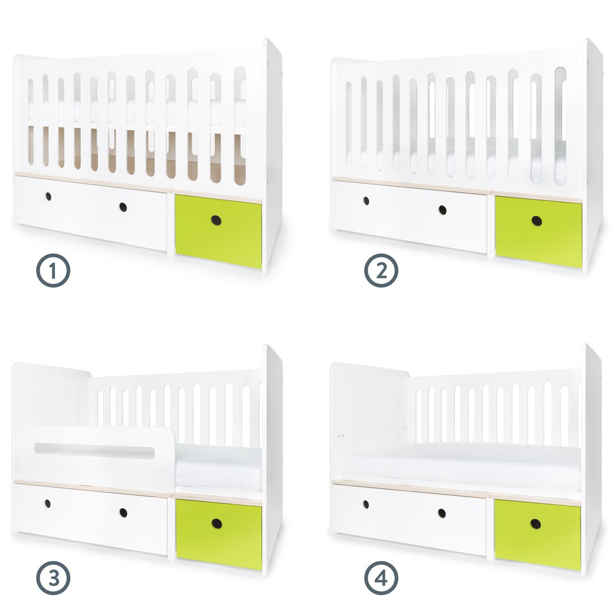 Lit bébé évolutif 70x140cm COLORFLEX white-lime