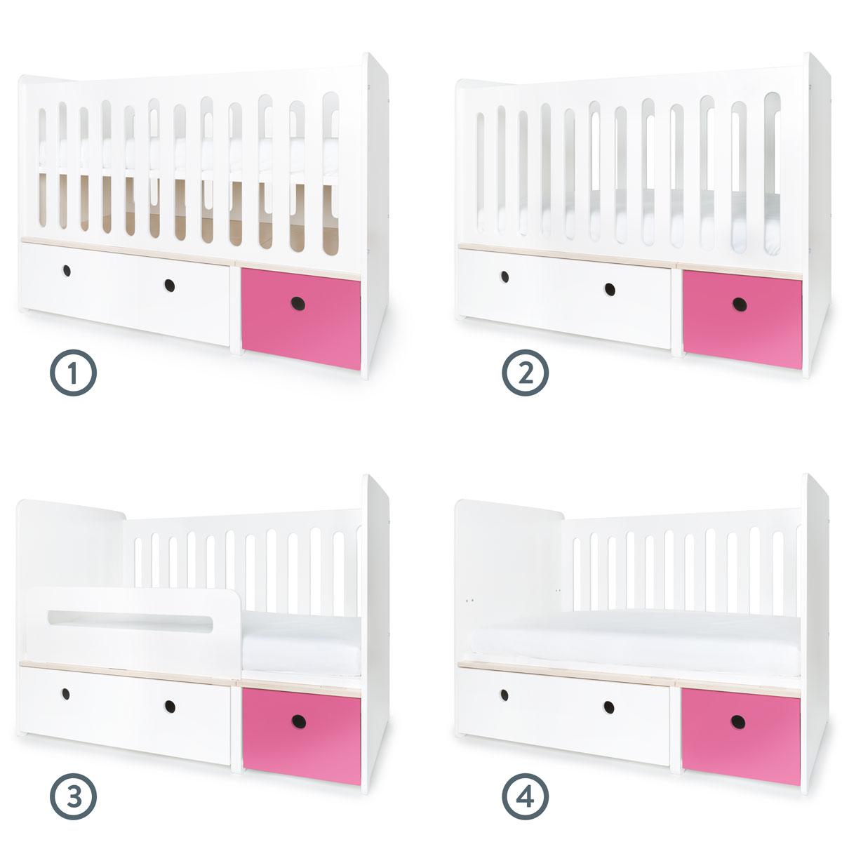 Lit bébé évolutif 70x140cm COLORFLEX white-pink