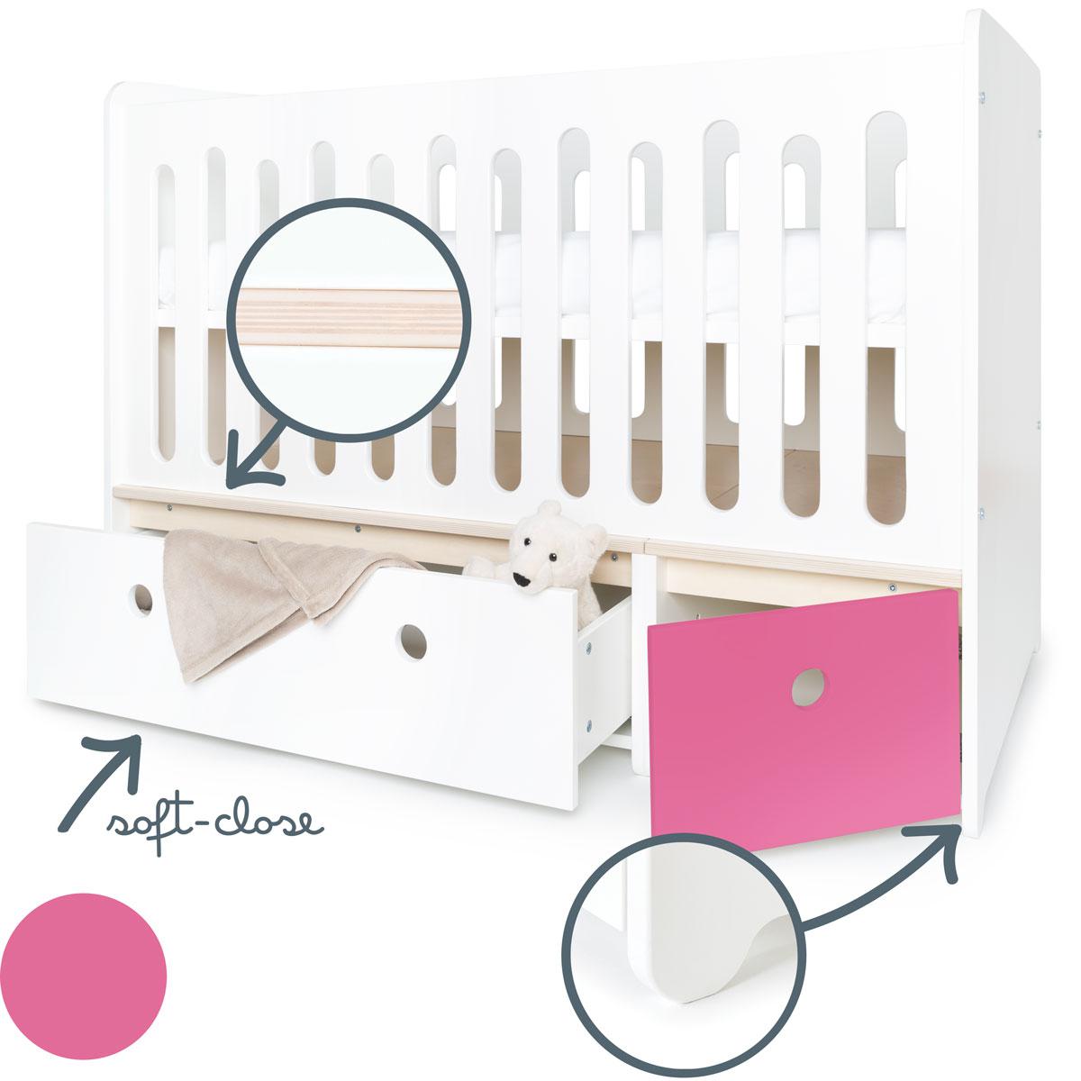 Lit bébé évolutif 70x140cm COLORFLEX white-pink