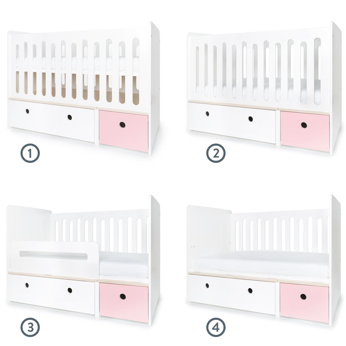 Lit bébé évolutif 70x140cm COLORFLEX white-sweet pink