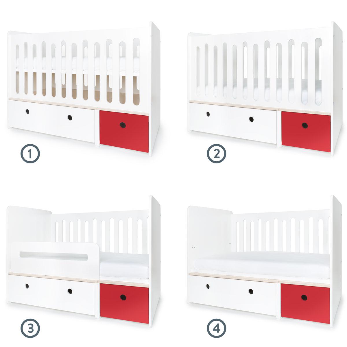 Lit bébé évolutif 70x140cm COLORFLEX white-true red