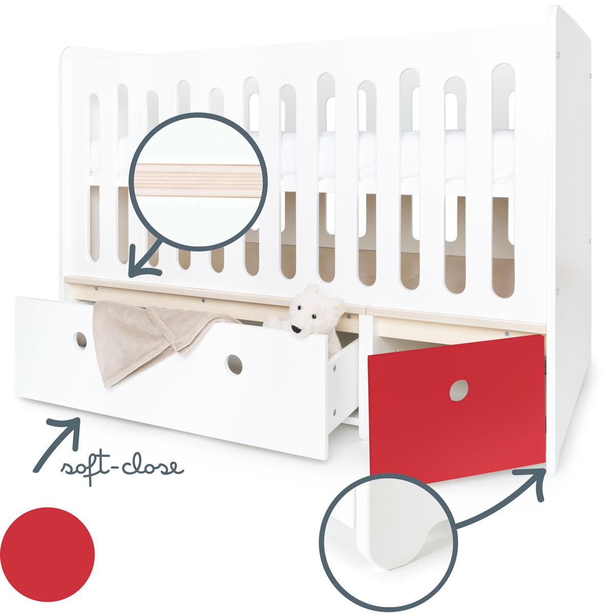 Lit bébé évolutif 70x140cm COLORFLEX white-true red