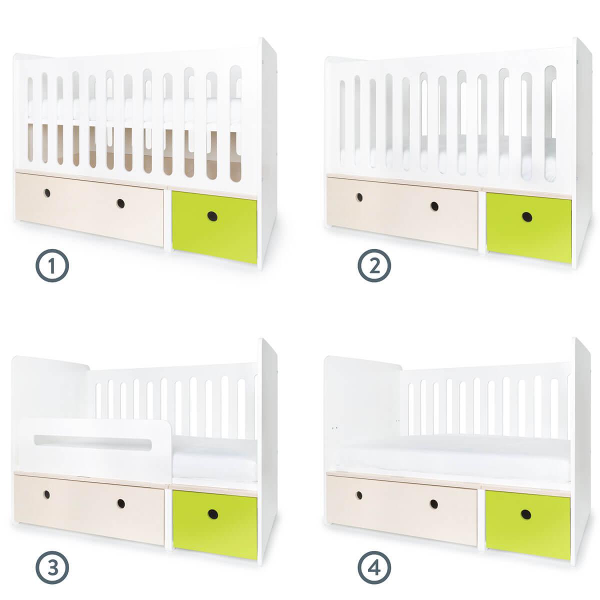 Lit bébé évolutif 70x140cm COLORFLEX white wash-lime