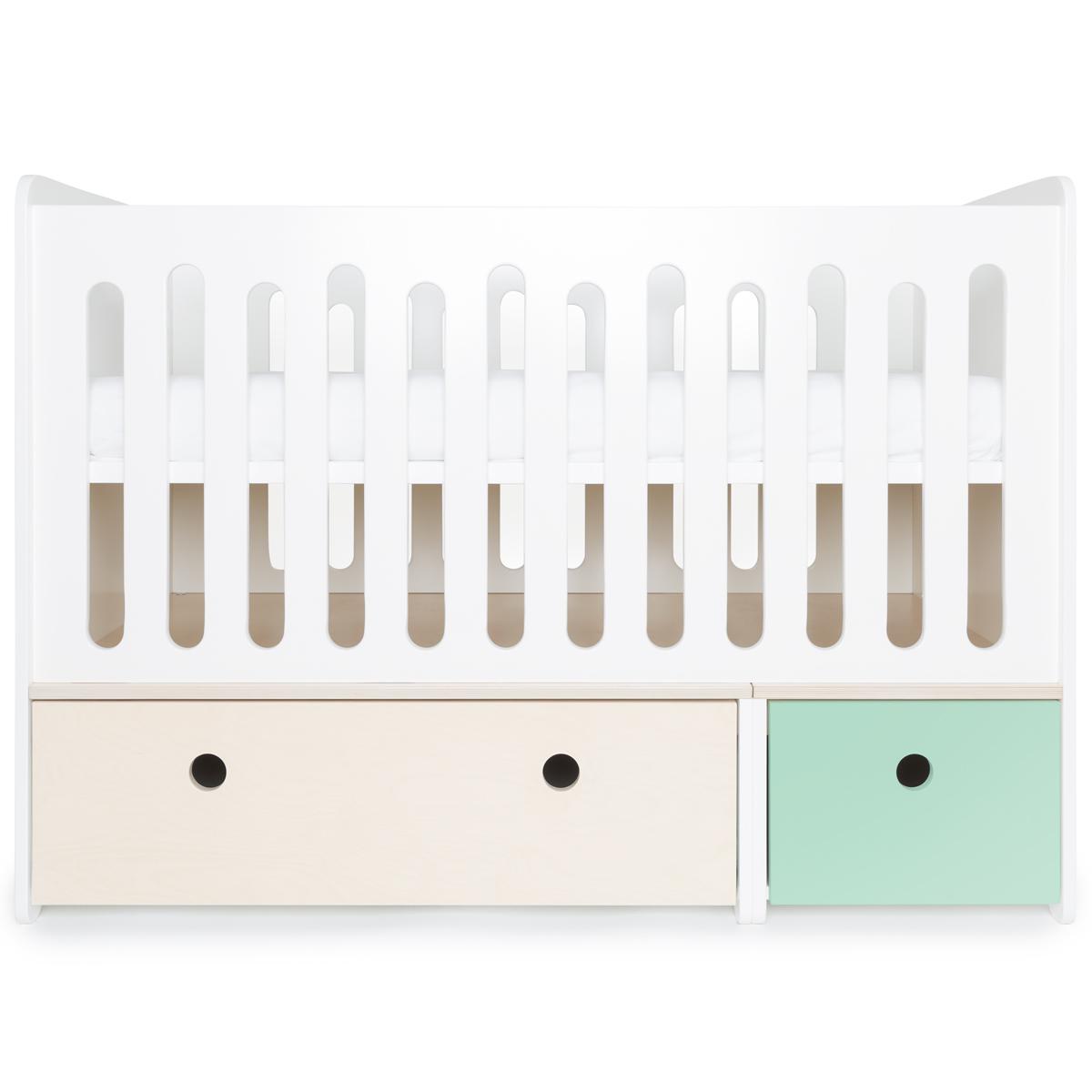 Lit bébé évolutif 70x140cm COLORFLEX white wash-mint