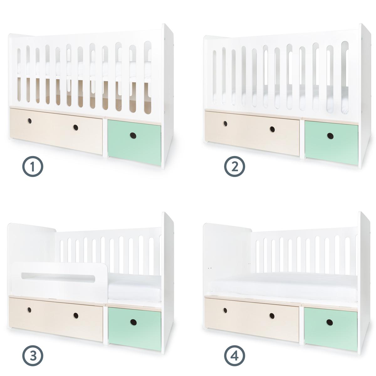 Lit bébé évolutif 70x140cm COLORFLEX white wash-mint