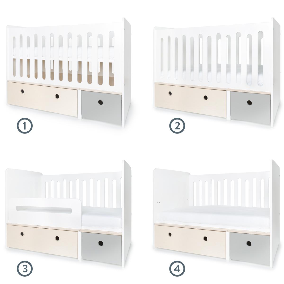 Lit bébé évolutif 70x140cm COLORFLEX white wash-pearl grey