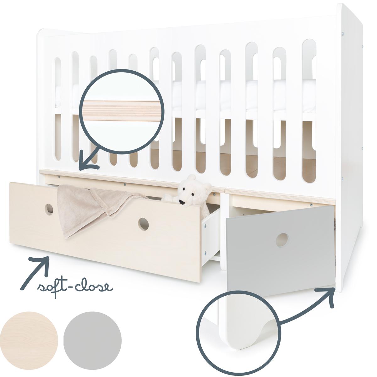 Lit bébé évolutif 70x140cm COLORFLEX white wash-pearl grey