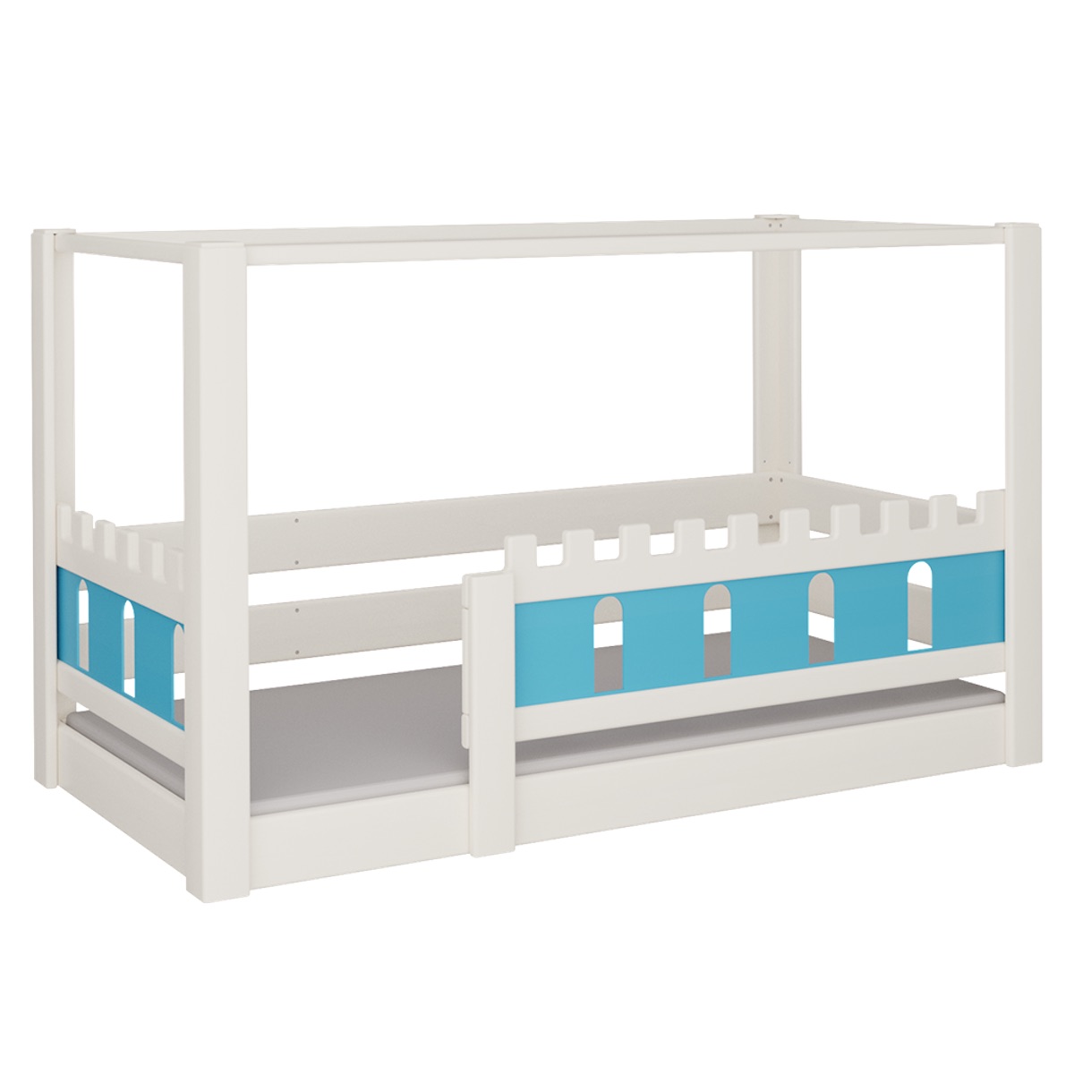 Lit Château baldaquin DELUXE de Breuyn blanchi-bleu