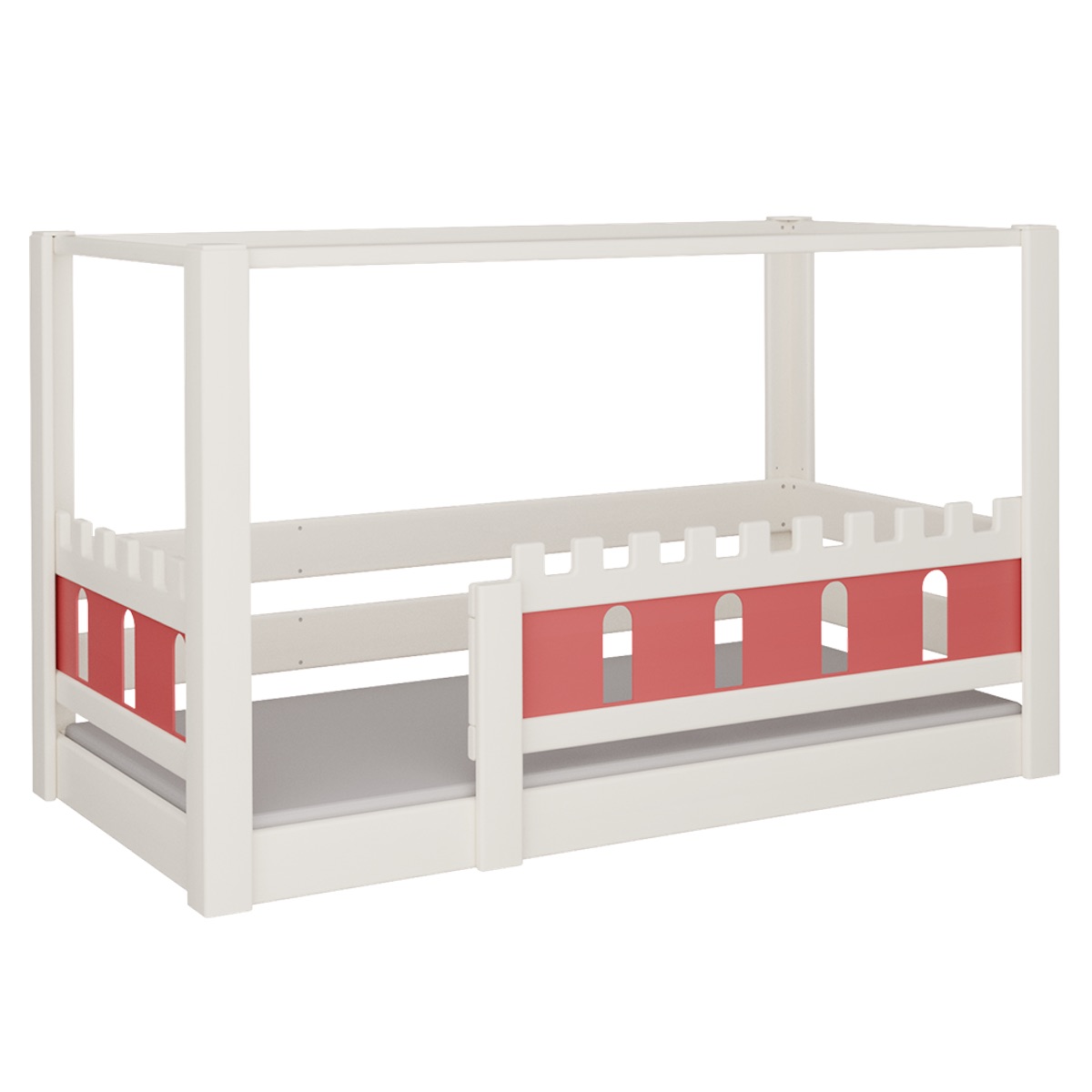 Lit Château baldaquin DELUXE de Breuyn blanchi-rouge