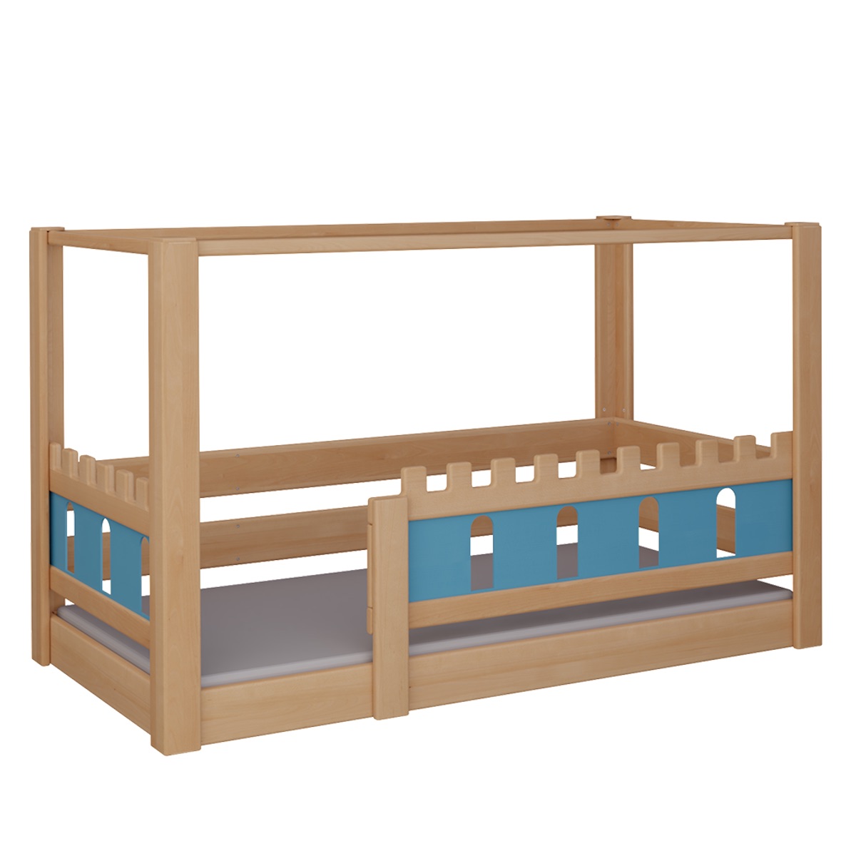 Lit Château baldaquin DELUXE de Breuyn naturel-bleu