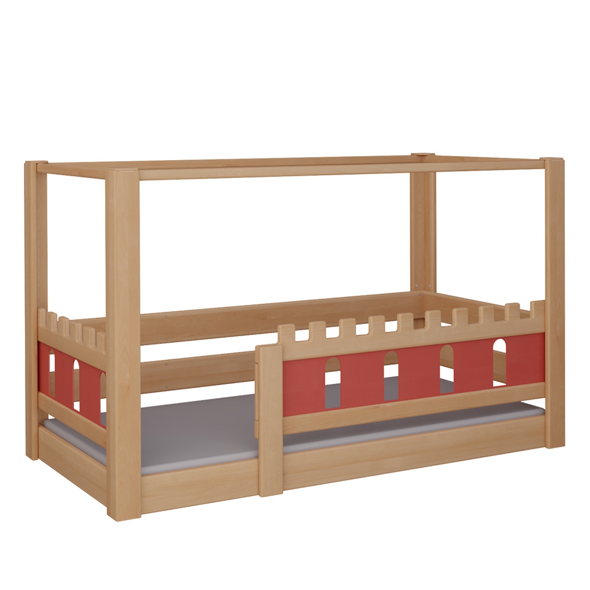 Lit Château baldaquin DELUXE de Breuyn naturel-rouge