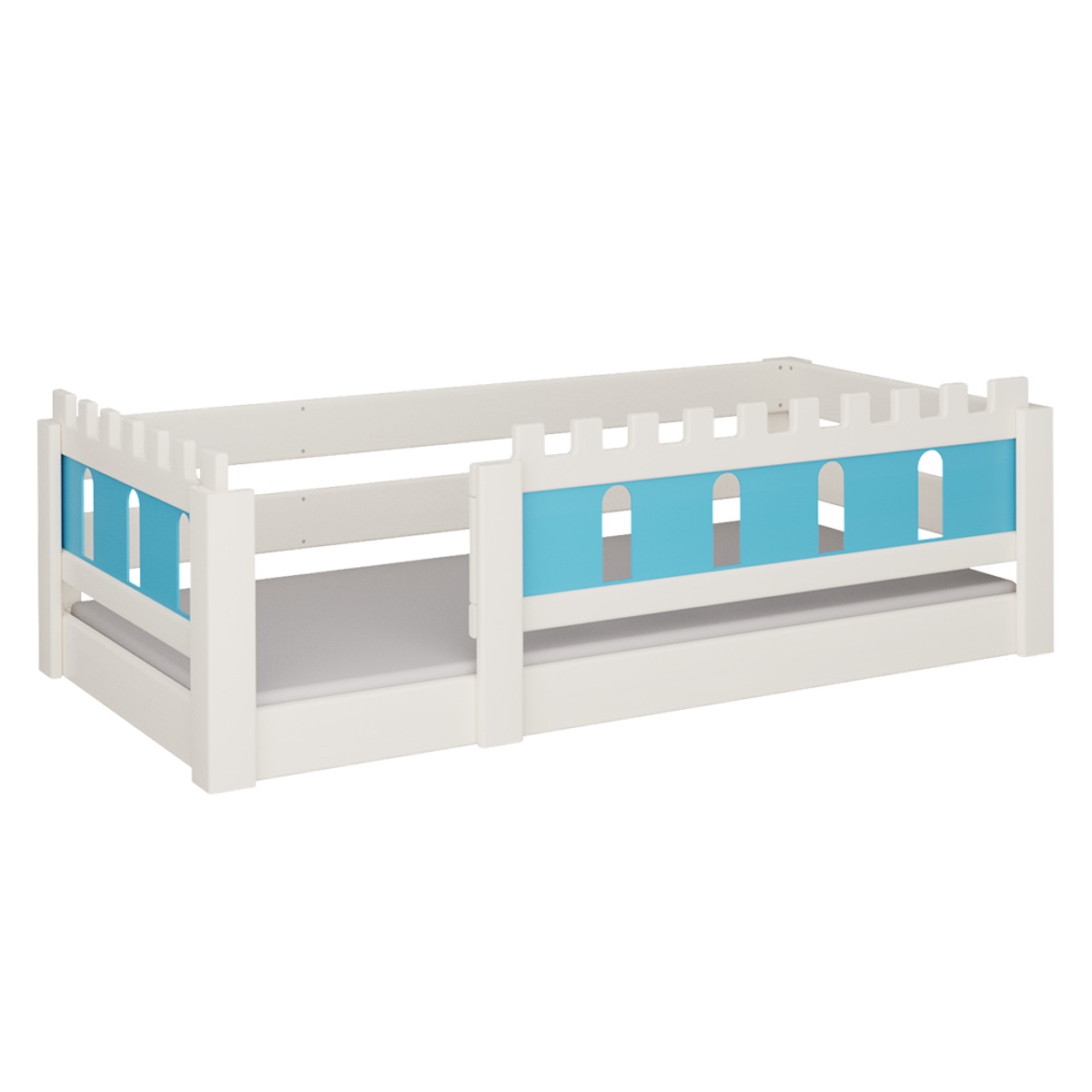 Lit Château bas DELUXE de Breuyn blanchi-bleu