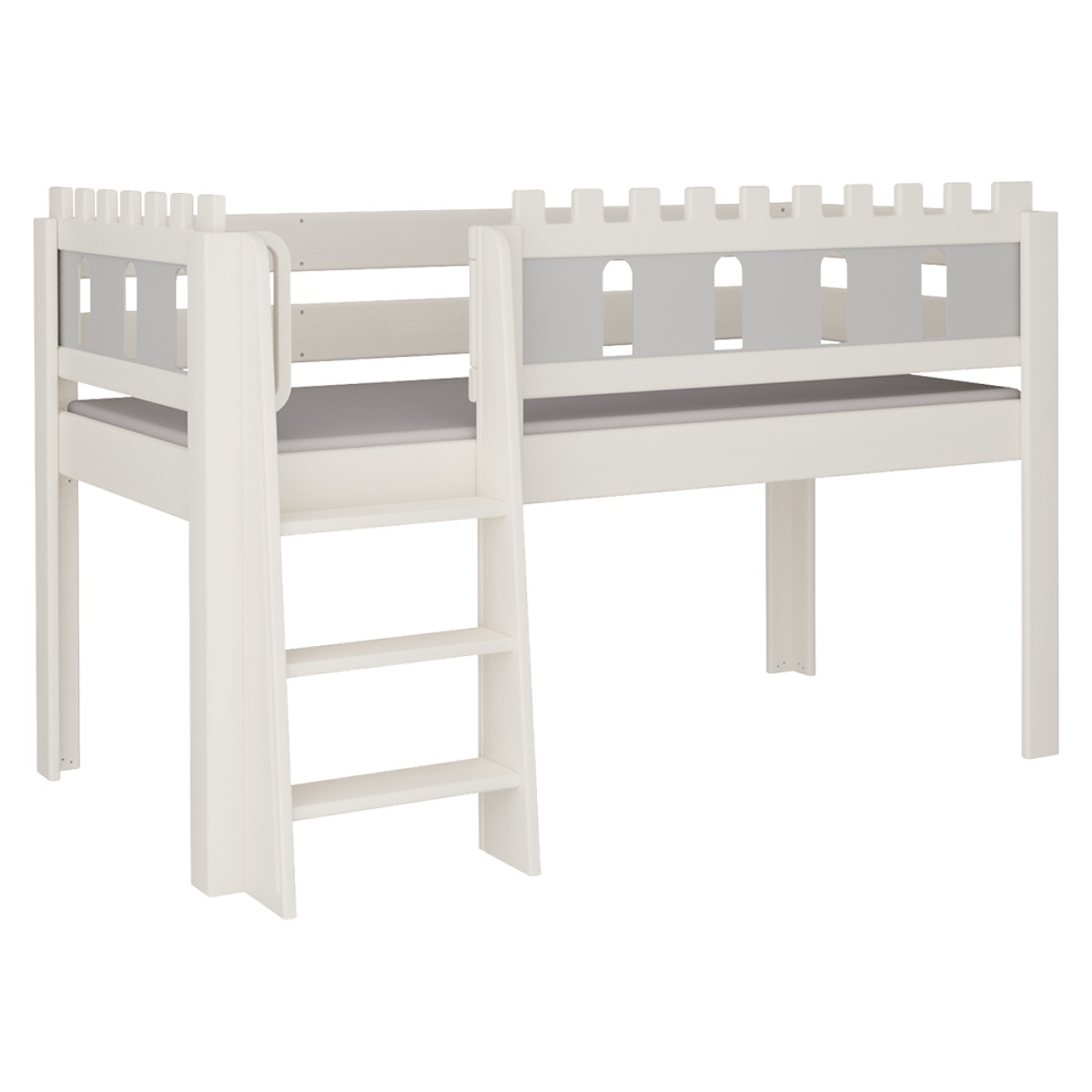 Lit Château mi-hauteur échelle DELUXE de Breuyn blanchi-gris