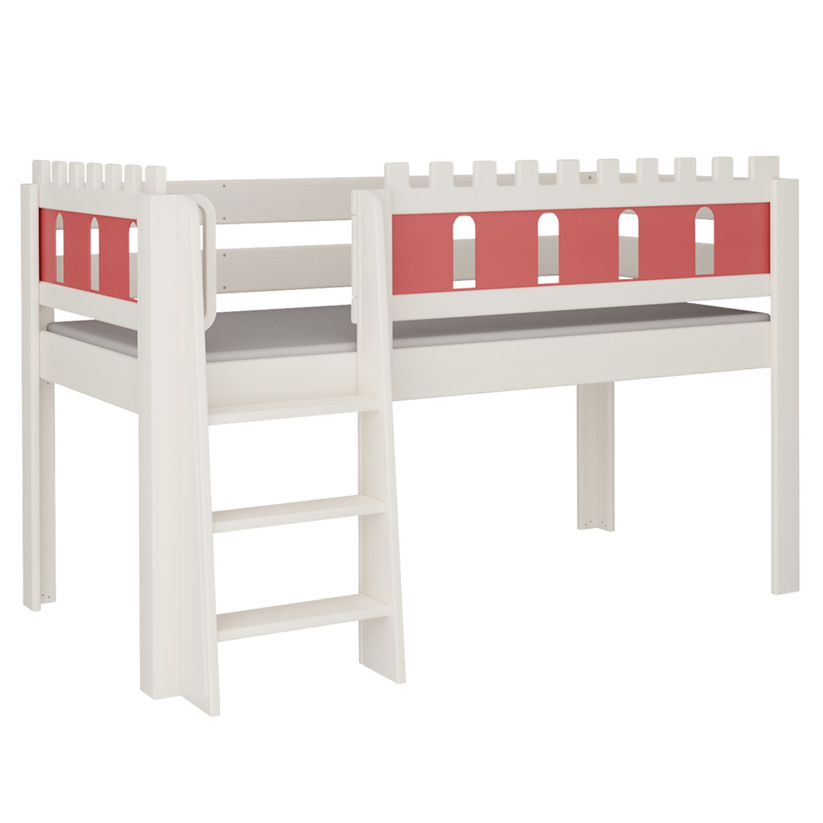 Lit Château mi-hauteur échelle DELUXE de Breuyn blanchi-rouge