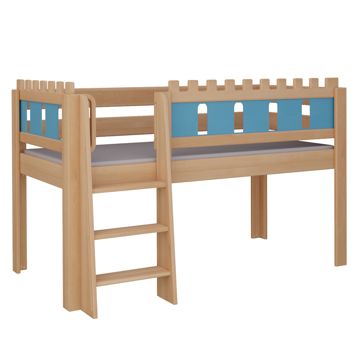 Lit Château mi-hauteur échelle DELUXE de Breuyn naturel-bleu