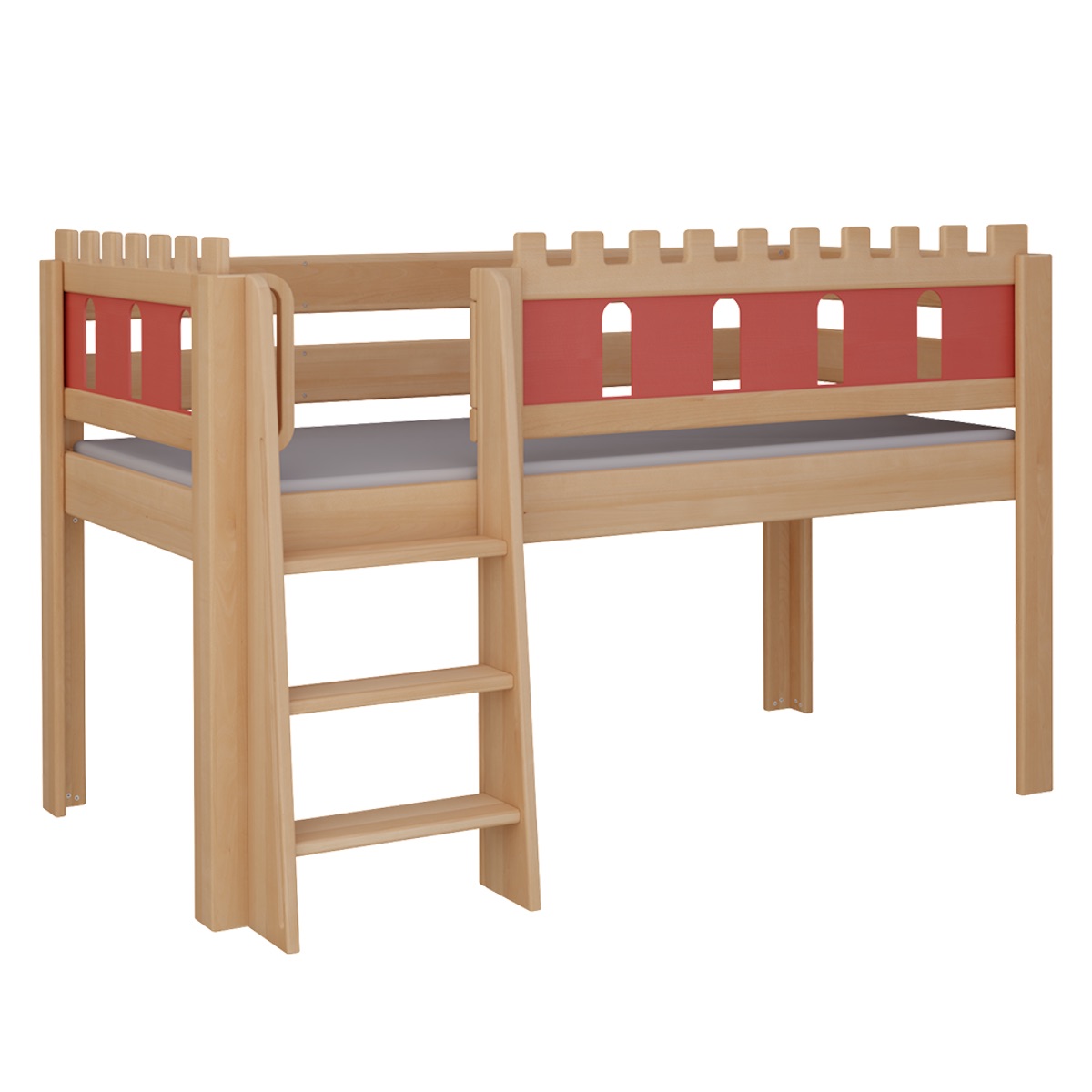 Lit Château mi-hauteur échelle DELUXE de Breuyn naturel-rouge