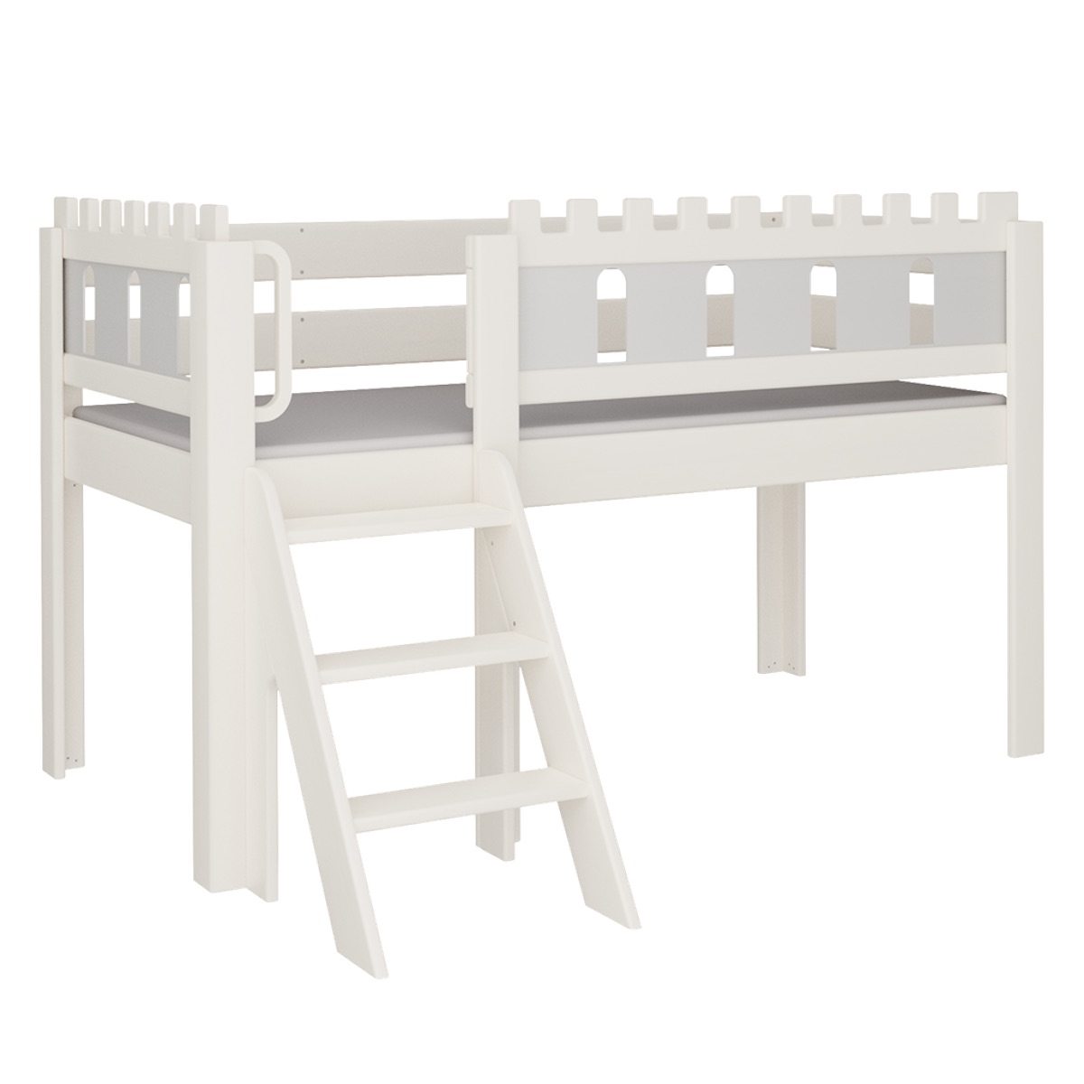 Lit Château mi-hauteur escalier DELUXE de Breuyn blanchi-gris