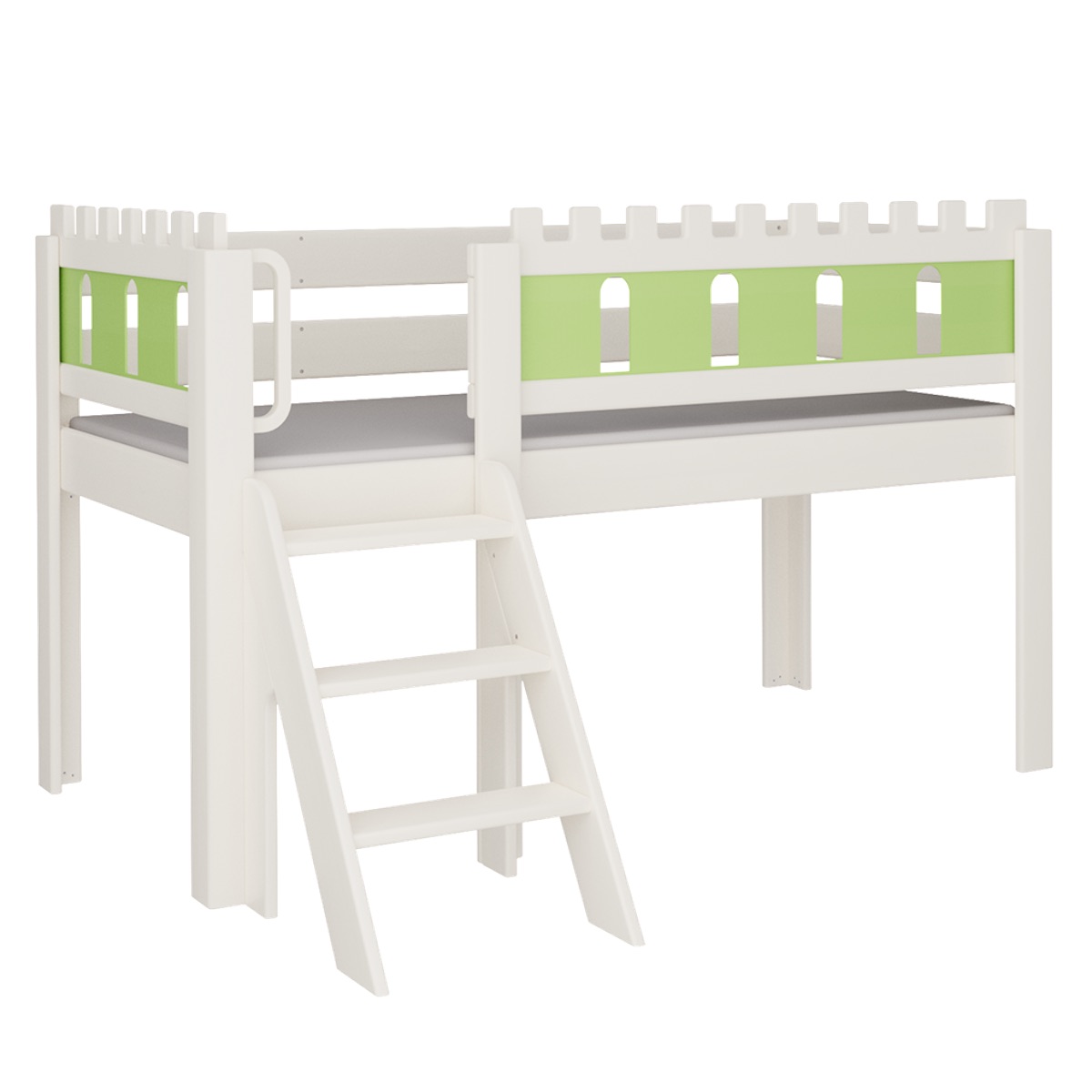 Lit Château mi-hauteur escalier DELUXE de Breuyn blanchi-vert