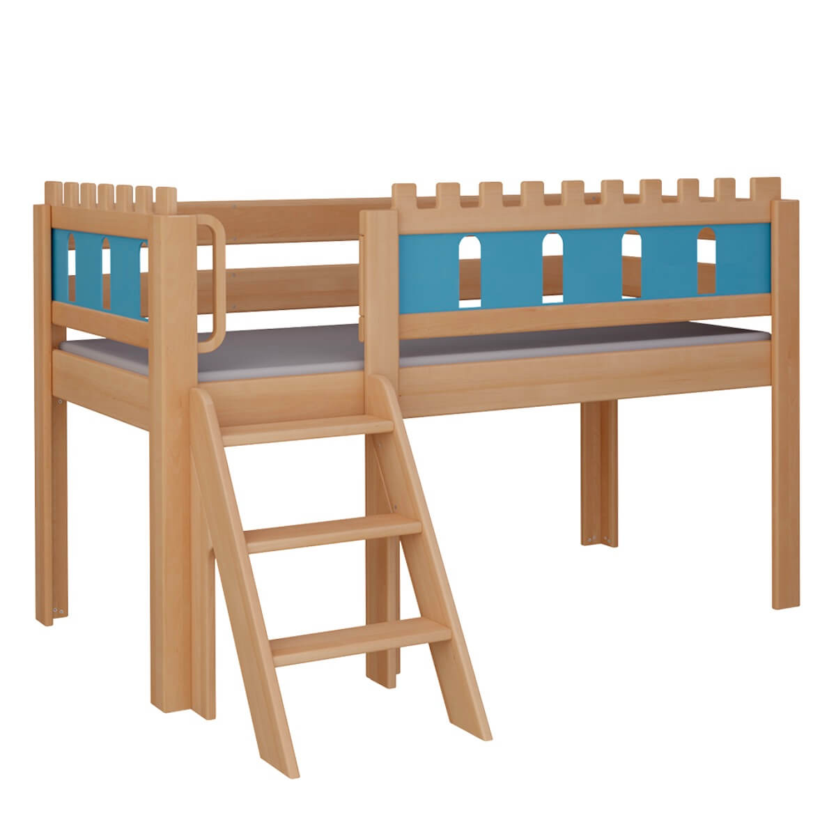 Lit Château mi-hauteur escalier DELUXE de Breuyn naturel-bleu