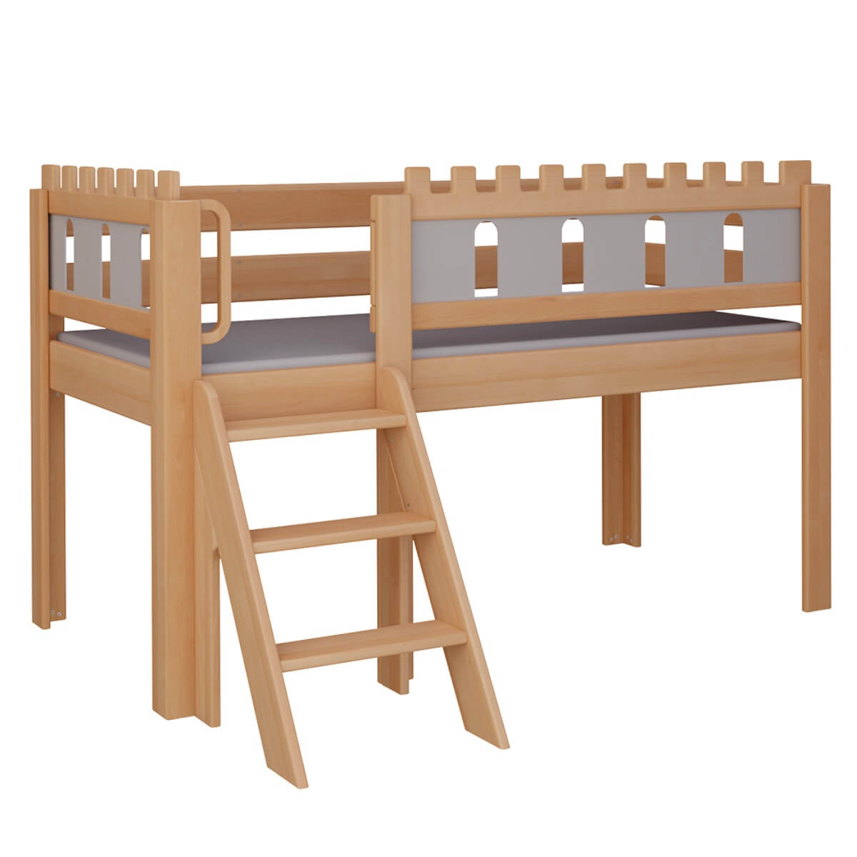 Lit Château mi-hauteur escalier DELUXE de Breuyn naturel-gris