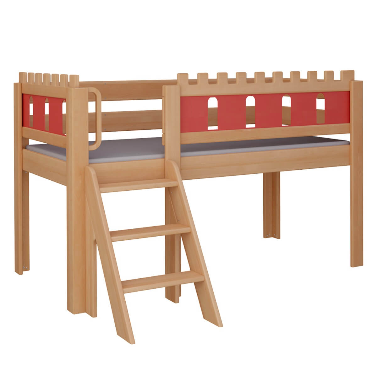 Lit Château mi-hauteur escalier DELUXE de Breuyn naturel-rouge